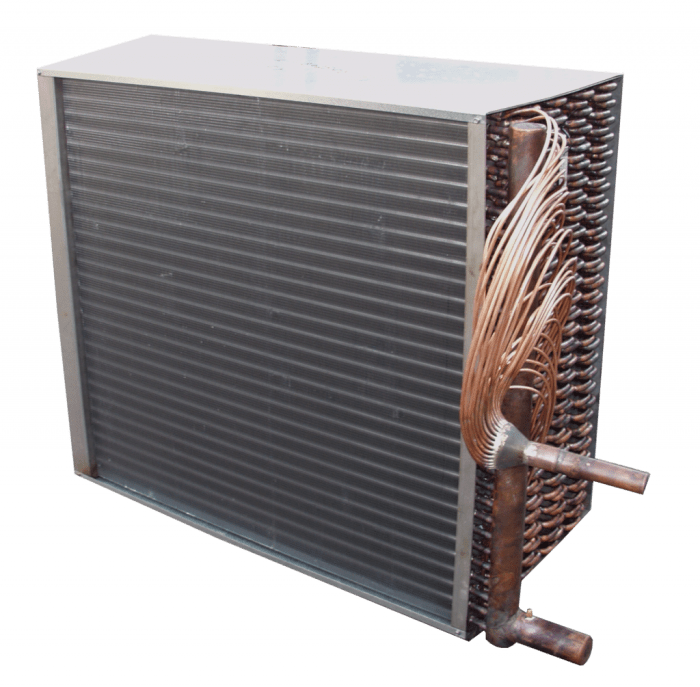 The metal aluminum coils in an air conditioner