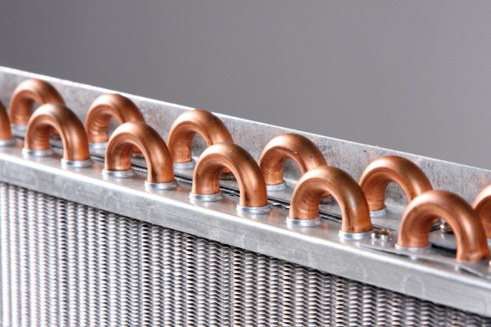 The metal aluminum coils in an air conditioner