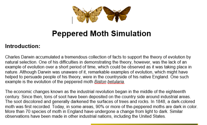 Studylib moth worksheet peppered